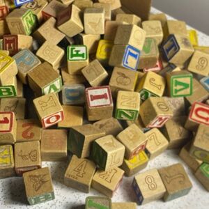 Huge pile of vintage wooden alphabet blocks